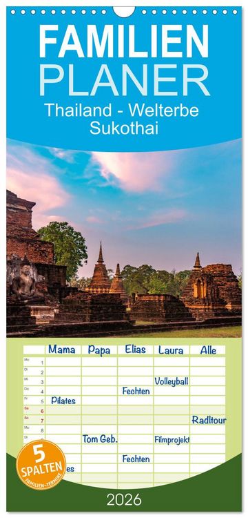 Produktbild: Familienplaner 2026 - Thailand - Welterbe Sukothai mit 5 Spalten (Wandkalender, 21 x 45 cm) CALVENDO