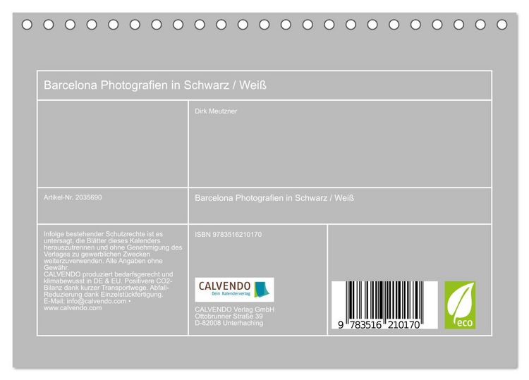 Produktbild: Barcelona Photografien in Schwarz / Wei&szlig; (Tischkalender 2026 DIN A5 quer), CALVENDO Monatskalender