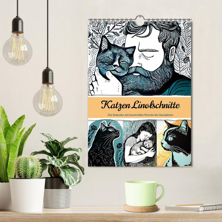 Produktbild: Katzen Linolschnitt - Der Kalender mit kunstvollen Portr&auml;ts der Samtpfoten (Wandkalender 2026 DIN A4 hoch), CALVENDO Monatskalender