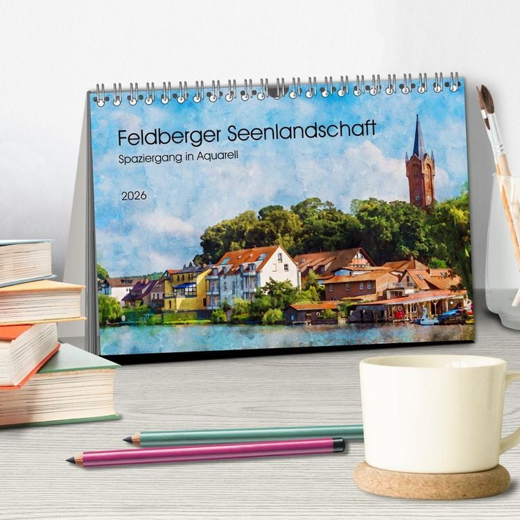 Produktbild: Feldberger Seenlandschaft - Spaziergang in Aquarell (Tischkalender 2026 DIN A5 quer), CALVENDO Monatskalender