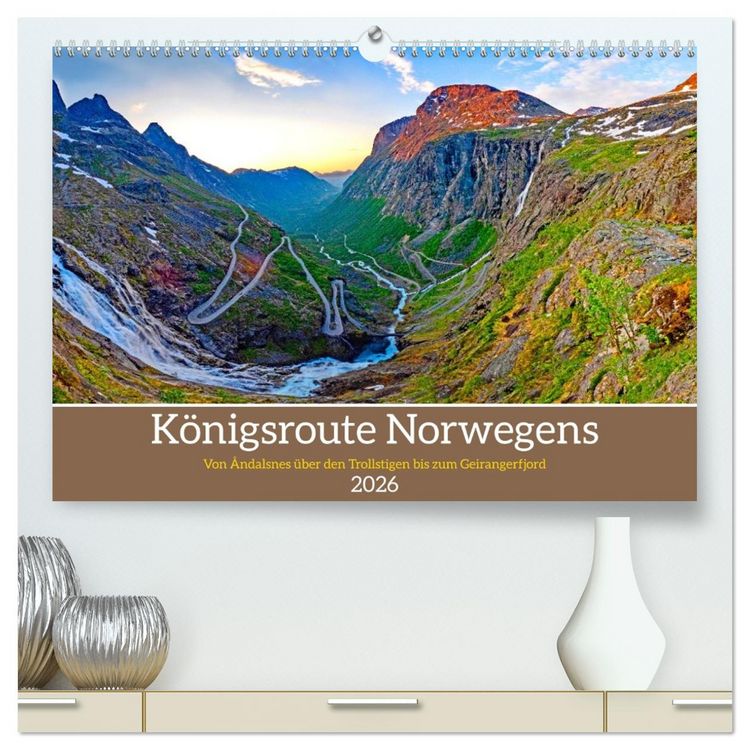 Produktbild: K&ouml;nigsroute Norwegens (hochwertiger Premium Wandkalender 2026 DIN A2 quer), Kunstdruck in Hochglanz