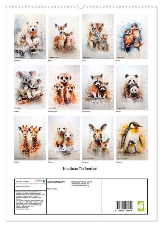 Produktbild: Niedliche Tierfamilien (hochwertiger Premium Wandkalender 2026 DIN A2 hoch), Kunstdruck in Hochglanz