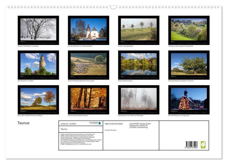 Produktbild: Taunus (Wandkalender 2026 DIN A2 quer), CALVENDO Monatskalender