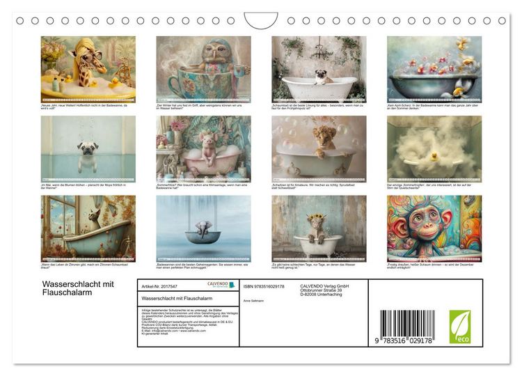 Produktbild: Wasserschlacht mit Flauschalarm (Wandkalender 2026 DIN A4 quer), CALVENDO Monatskalender