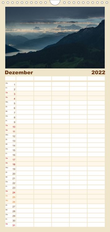 Produktbild: Familienplaner Goldene Stunde - Landschaftsbilder der Schweiz (Wandkalender 2022 , 21 cm x 45 cm, hoch)