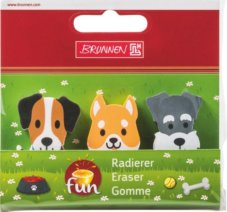 Produktbild: Brunnen Display Radiergummi Hund 3er