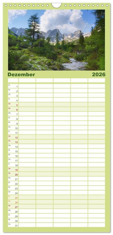 Produktbild: Familienplaner 2026 - Bergwelten mit 5 Spalten (Wandkalender, 21 x 45 cm) CALVENDO