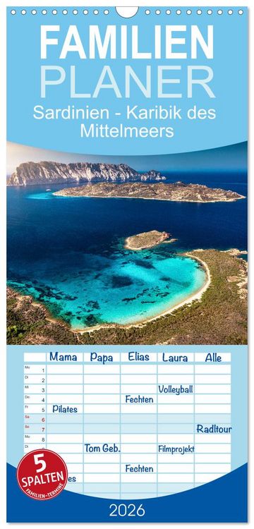 Produktbild: Familienplaner 2026 - Sardinien - Karibik des Mittelmeers mit 5 Spalten (Wandkalender, 21 x 45 cm) CALVENDO