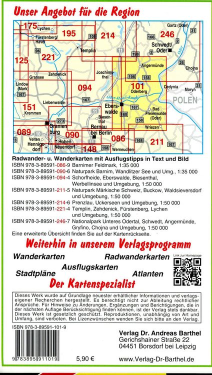 Produktbild: Radwander- und Wanderkarte Angerm&uuml;nde, Eberswalde, Niederfinow, Bad Freienwalde (Oder) und Umgebung