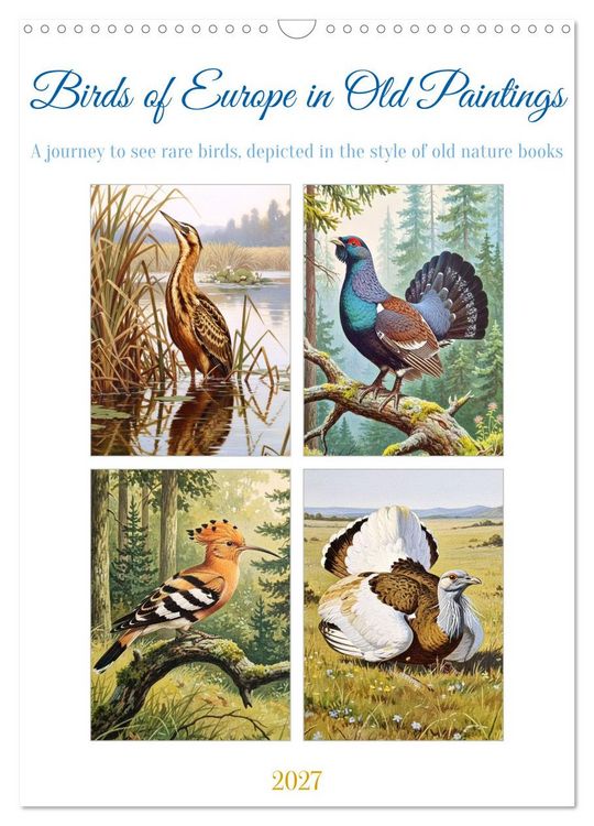 Produktbild: Birds of Europe in Old Paintings (Wall Calendar 2027 DIN A3 portrait), CALVENDO 12 Month Wall Calendar