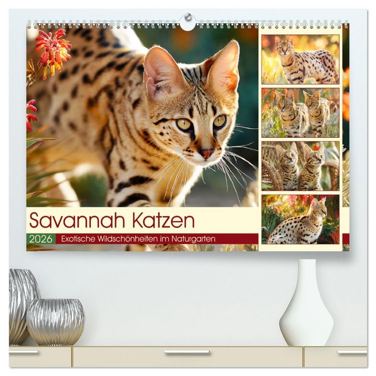 Produktbild: Savannah Katzen. Exotische Wildsch&ouml;nheiten im Naturgarten (hochwertiger Premium Wandkalender 2026 DIN A2 quer), Kunstdruck in Hochglanz