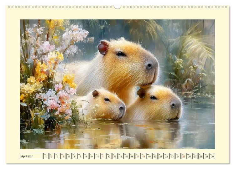 Produktbild: Capybaras. Zarte Momente zwischen Wasser und Wiesen (Wandkalender 2027 DIN A2 quer), CALVENDO Monatskalender