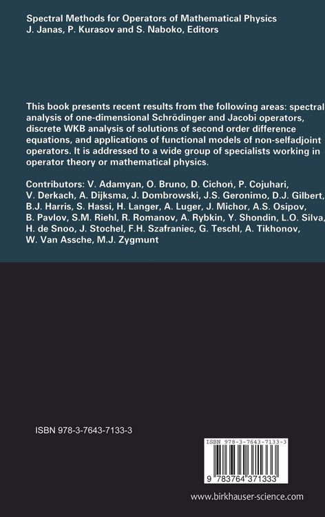 Produktbild: Spectral Methods for Operators of Mathematical Physics