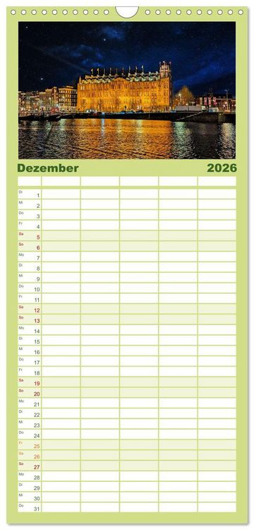 Produktbild: Familienplaner 2026 - Amsterdam am Tag und bei Nacht mit 5 Spalten (Wandkalender, 21 x 45 cm) CALVENDO