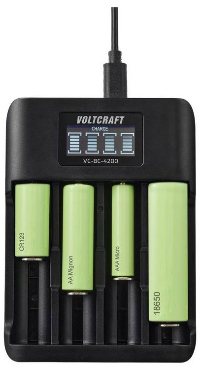 Produktbild: VOLTCRAFT VC-BC-4200 Rundzellen-Ladeger&auml;t NiMH, LiIon Mignon (AA), Micro (AAA), Mini (AAAA), 18650, 18490, 18350, 17670, 17500, 14500, 10440, 16340