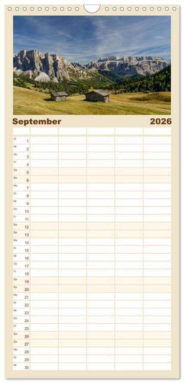 Produktbild: Familienplaner 2026 - Dolomiten mit 5 Spalten (Wandkalender, 21 x 45 cm) CALVENDO
