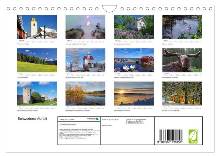 Produktbild: Schwedens Vielfalt (Wandkalender 2026 DIN A4 quer), CALVENDO Monatskalender