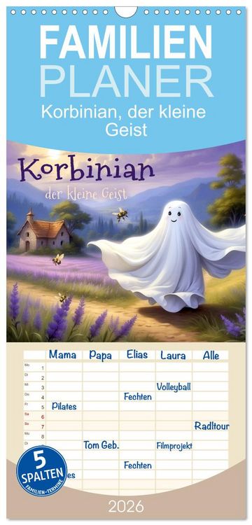 Produktbild: Familienplaner 2026 - Korbinian, der kleine Geist mit 5 Spalten (Wandkalender, 21 x 45 cm) CALVENDO