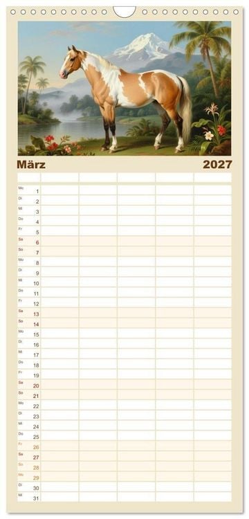 Produktbild: Familienplaner 2027 - Pferdegem&auml;lde, inspiriert von den Alten Meistern mit 5 Spalten (Wandkalender, 21 x 45 cm) CALVENDO