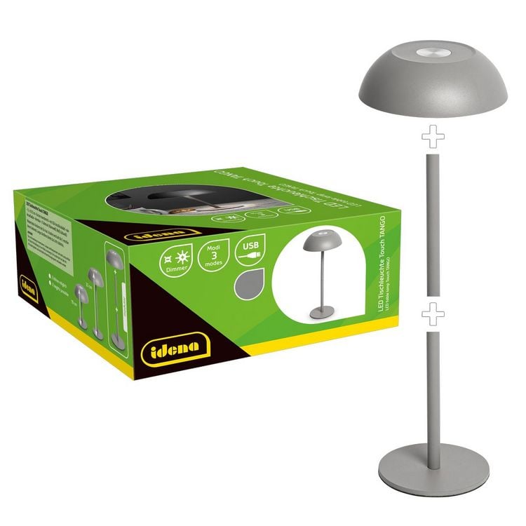 Produktbild: Idena LED Tischleuchte Touch Tango Metall grau 15x33cm Akku USB dimmbar 3 Modi Innen