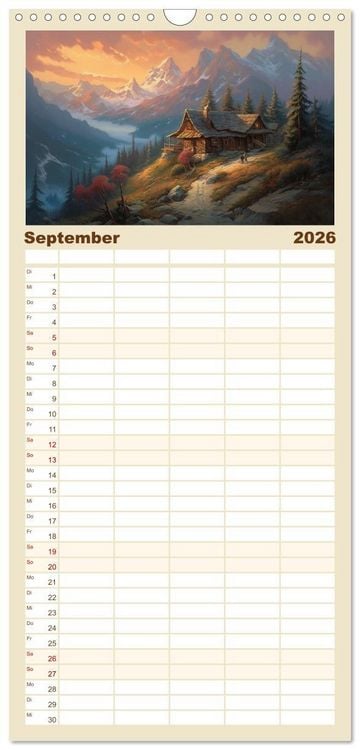 Produktbild: Familienplaner 2026 - Ein Haus in den Bergen mit 5 Spalten (Wandkalender, 21 x 45 cm) CALVENDO