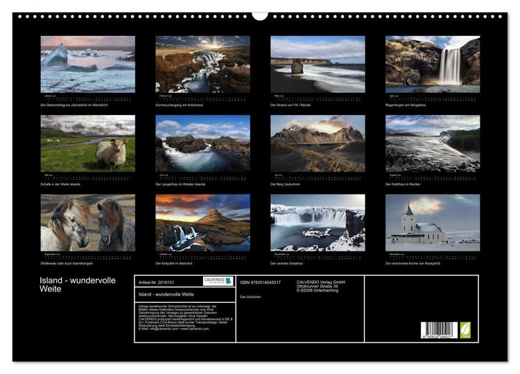Produktbild: Island - wundervolle Weite (Wandkalender 2026 DIN A2 quer), CALVENDO Monatskalender