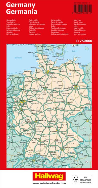Produktbild: Hallwag Strassenkarte Deutschland 1:750.000