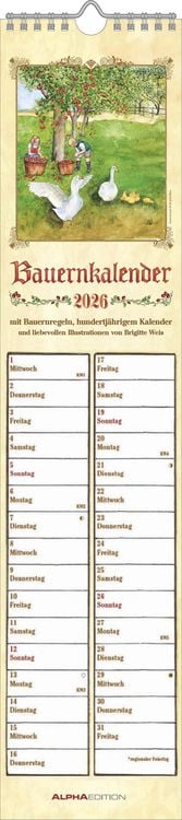 Bild vom Artikel Streifenplaner Bauernkalender 2026 - Streifen-Kalender 11,3x49x5 cm - mit 100-jährigem Kalender und Bauernregeln - Wandplaner - Alpha Edition vom Autor Alpha Edition