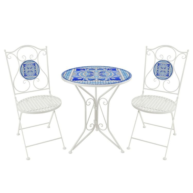 Produktbild: HTI-Living Sitzgruppe Metall Creme Santorin Tisch mit 2 St&uuml;hlen Balkon Set