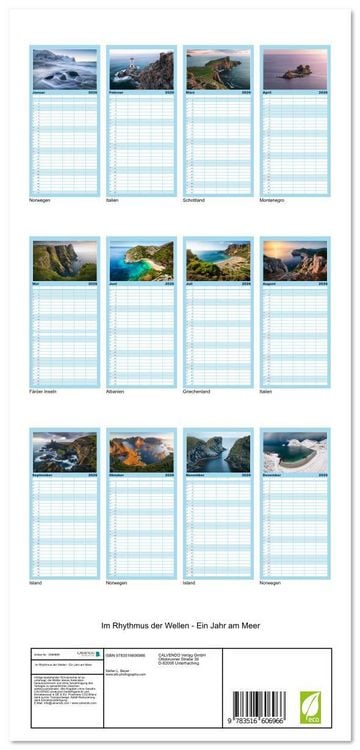 Produktbild: Familienplaner 2026 - Im Rhythmus der Wellen - Ein Jahr am Meer mit 5 Spalten (Wandkalender, 21 x 45 cm) CALVENDO