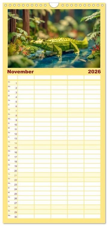 Produktbild: Familienplaner 2026 - Origami Zoo - Bunter Tierkalender f&uuml;r Kinder und Familien mit 5 Spalten (Wandkalender, 21 x 45 cm) CALVENDO