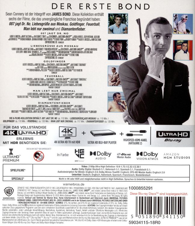 Produktbild: James Bond: Sean Connery 6-Film Collection (6 4K Ultra HD)