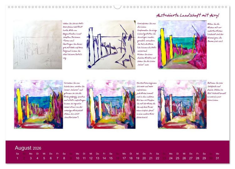 Produktbild: Voller Freude mit Malen durch das Jahr! 12 ausf&uuml;hrliche Schritt-f&uuml;r-Schritt-Anleitungen (hochwertiger Premium Wandkalender 2026 DIN A2 quer), Kunstdruck in Hochglanz