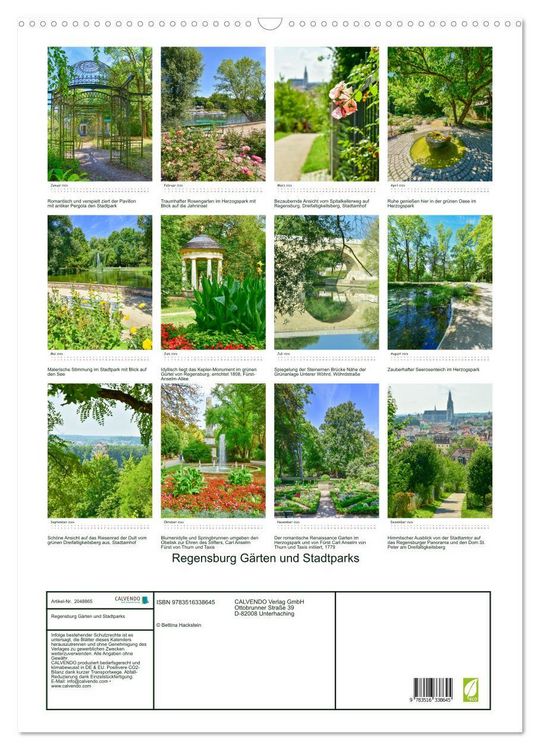 Produktbild: Regensburg G&auml;rten und Stadtparks (Wandkalender 2026 DIN A2 hoch), CALVENDO Monatskalender