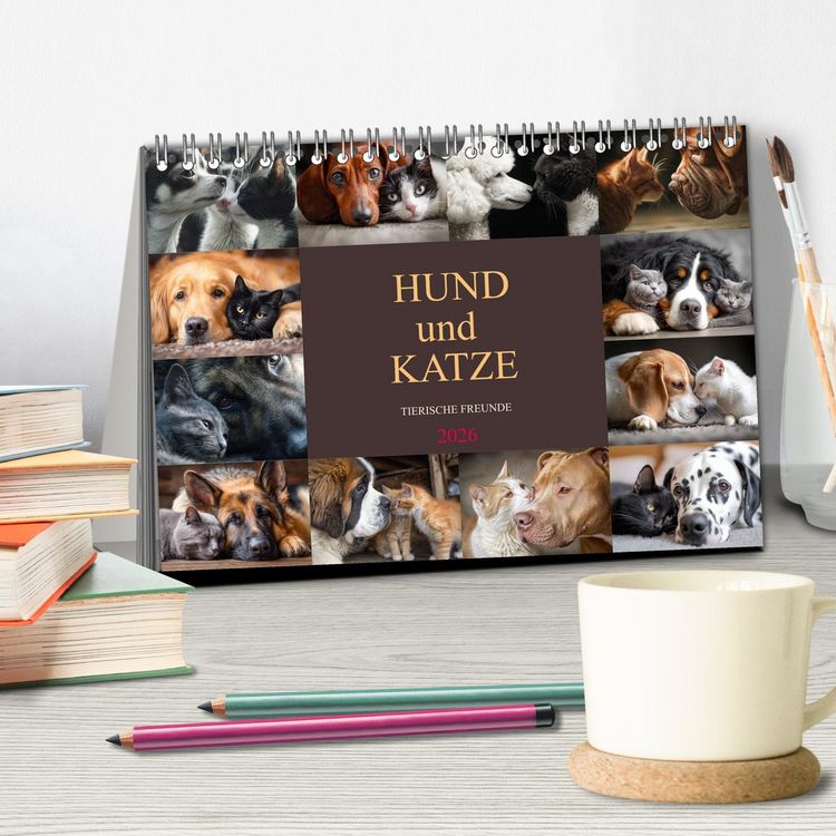 Produktbild: Hund und Katze - Tierische Freunde (Tischkalender 2026 DIN A5 quer), CALVENDO Monatskalender