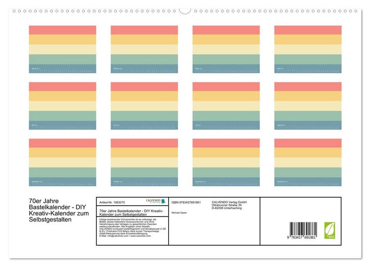 Produktbild: 70er Jahre Bastelkalender - DIY Kreativ-Kalender zum Selbstgestalten (hochwertiger Premium Wandkalender 2026 DIN A2 quer), Kunstdruck in Hochglanz