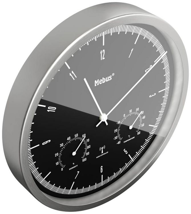 Produktbild: Mebus 19777 Funk Wanduhr 25cm x 50mm Silber Leisegang-Uhrwerk