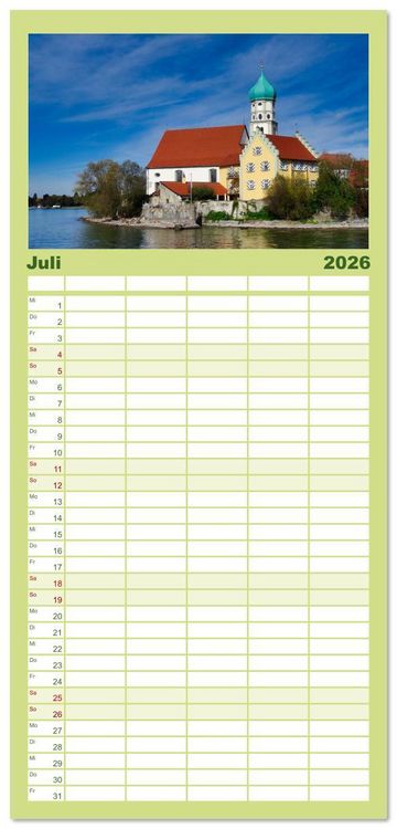 Produktbild: Familienplaner 2026 - Willkommen im L&auml;ndle mit 5 Spalten (Wandkalender, 21 x 45 cm) CALVENDO