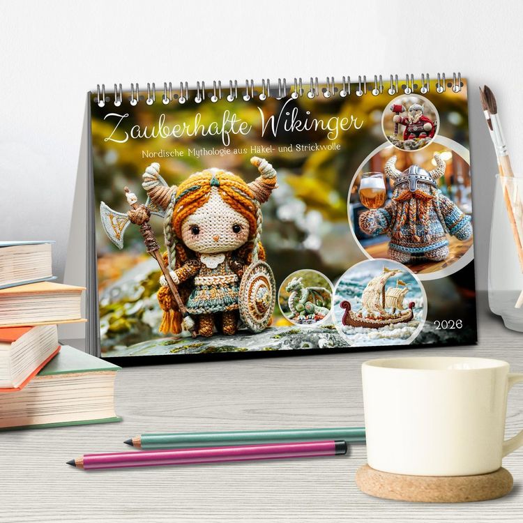 Produktbild: Zauberhafte Wikinger - Nordische Mythologie aus H&auml;kel- und Strickwolle (Tischkalender 2026 DIN A5 quer), CALVENDO Monatskalender