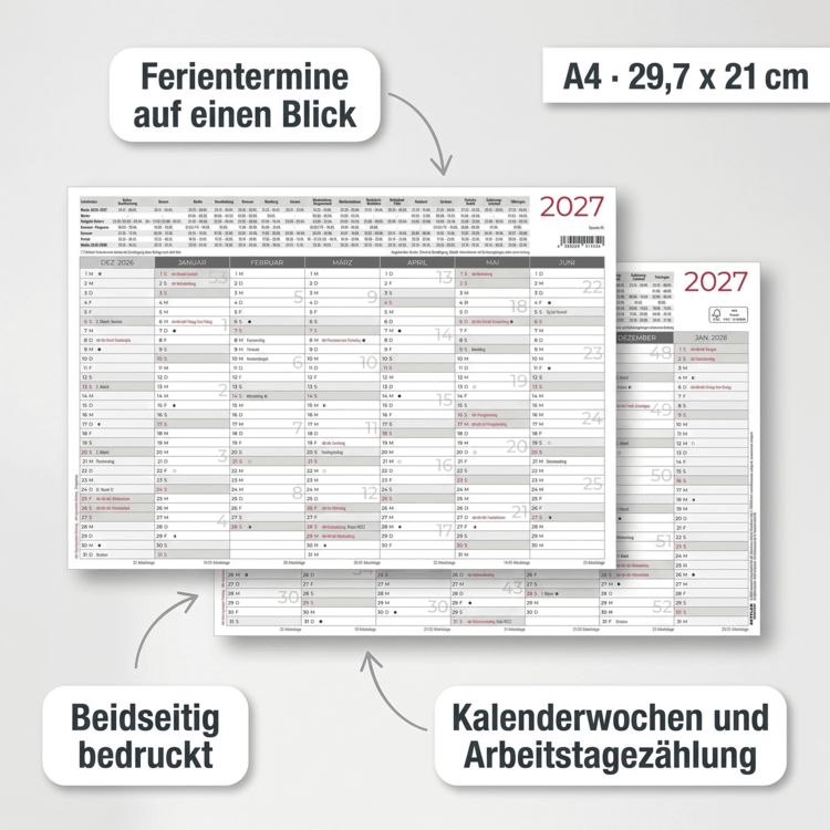 Produktbild: Tafelkalender A4 beidseitig 2027