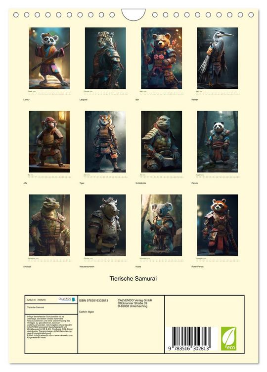 Produktbild: Tierische Samurai (Wandkalender 2026 DIN A4 hoch), CALVENDO Monatskalender
