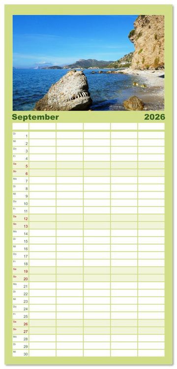 Produktbild: Familienplaner 2026 - Samos - gr&uuml;ne Perle in der &Auml;g&auml;is mit 5 Spalten (Wandkalender, 21 x 45 cm) CALVENDO