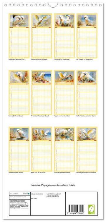 Produktbild: Familienplaner 2027 - Kakadus. Papageien an Australiens K&uuml;ste mit 5 Spalten (Wandkalender, 21 x 45 cm) CALVENDO