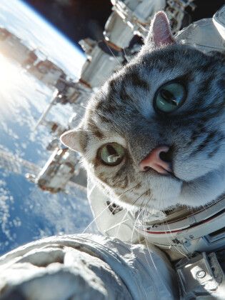 Produktbild: CALVENDO Puzzle Katze als Astronaut vor Raumstation im Weltall | 1000 Teile Lege-Gr&ouml;&szlig;e 64x48cm Foto-Puzzle f&uuml;r gl&uuml;ckliche Stunden