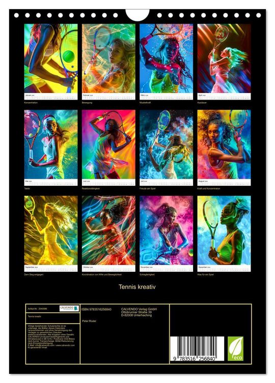 Produktbild: Tennis kreativ (Wandkalender 2026 DIN A4 hoch), CALVENDO Monatskalender