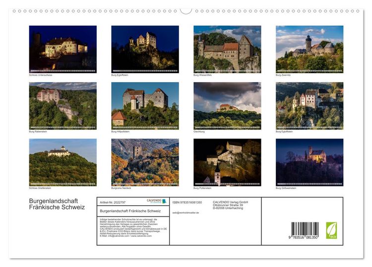 Produktbild: Burgenlandschaft Fr&auml;nkische Schweiz (hochwertiger Premium Wandkalender 2026 DIN A2 quer), Kunstdruck in Hochglanz