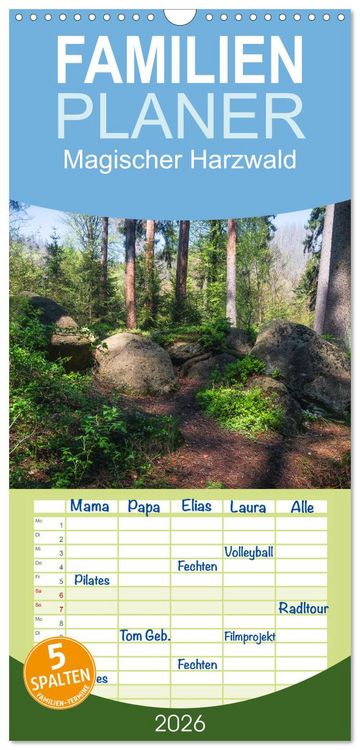 Produktbild: Familienplaner 2026 - Magischer Harzwald mit 5 Spalten (Wandkalender, 21 x 45 cm) CALVENDO