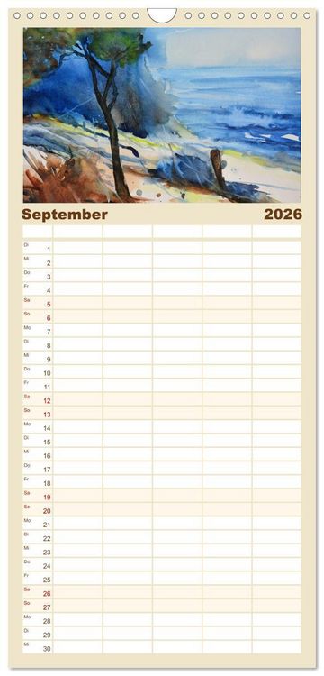 Produktbild: Familienplaner 2026 - Mit Aquarellen durch das Jahr mit 5 Spalten (Wandkalender, 21 x 45 cm) CALVENDO