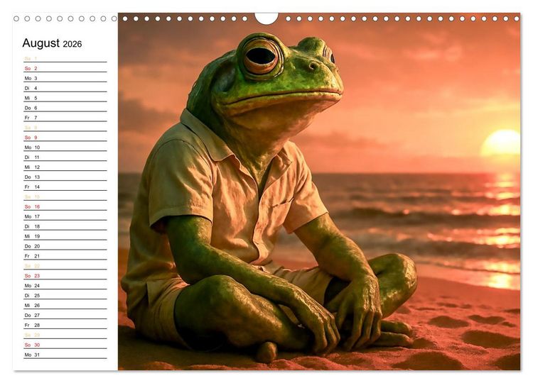 Produktbild: Frosch am Strand - Sommer, Sonne, gr&uuml;ne Haut (Wandkalender 2026 DIN A3 quer), CALVENDO Monatskalender