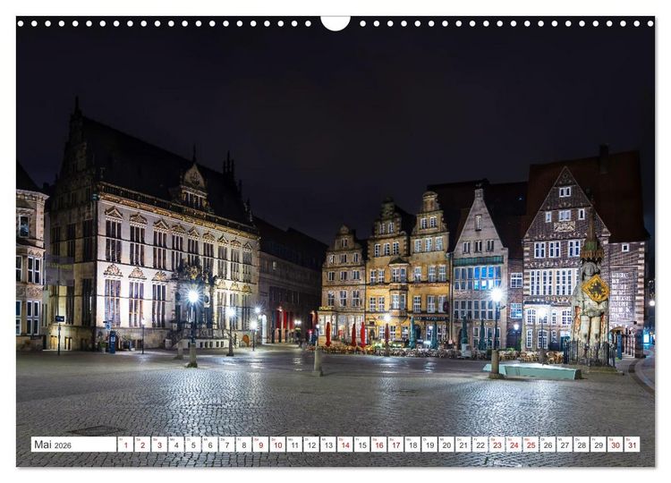 Produktbild: Bremen und Bremerhaven - Nachtaufnahmen (Wandkalender 2026 DIN A3 quer), CALVENDO Monatskalender